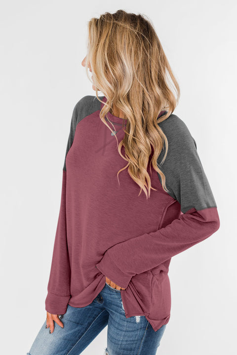 Khaki Color Block Raglan Sleeve Top