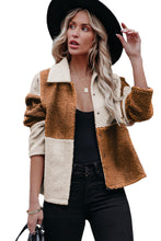 Khaki Colorblock Checkered Sherpa Jacket