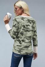 Long Sleeve Cutout V Neck Camo Top