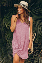 Twist Knot Sleeveless V Neck Shift Mini Dress