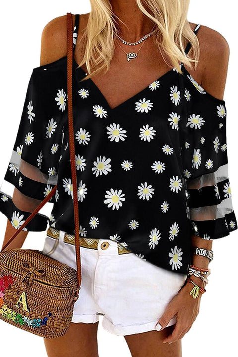 Blusa floral con hombros descubiertos y margaritas