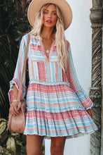 Boho Printed Tiered Bell Sleeve Babydoll Dress