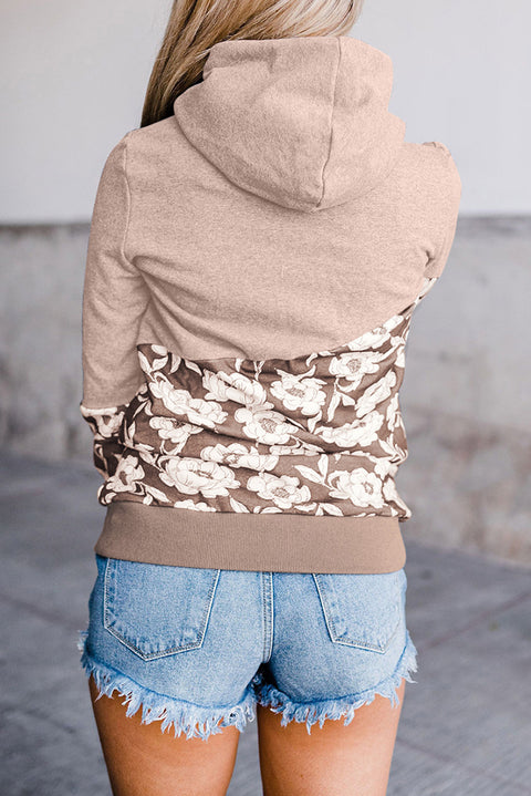 Floral Splicing Cowl Neck Hoodie