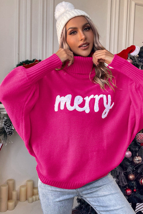 Jersey con cuello alto y bordado de letras Merry 