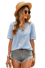 Lace Splicing V-Neck Swiss Dot Short Sleeve Top