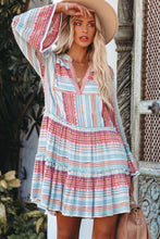 Boho Printed Tiered Bell Sleeve Babydoll Dress