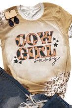 Khaki COWGIRL Cow Leopard Print Short Sleeve T Shirt