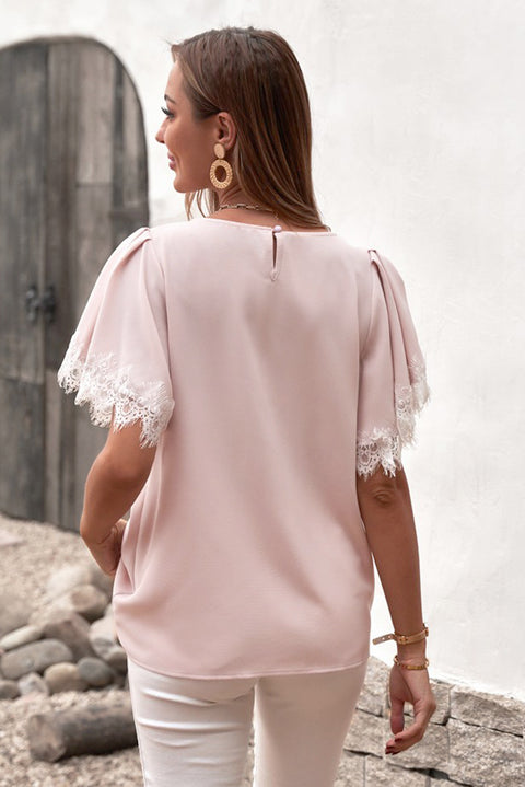 Satin Lace Flutter Sleeve Top