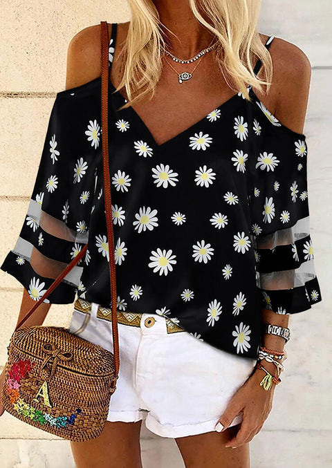 Blusa floral con hombros descubiertos y margaritas