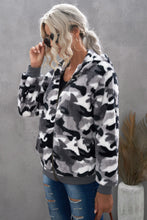 Camo Print Zipper Fleece Hooded Coat with Pockets