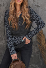 Color Block Leopard Long Sleeves Wine Hoodie