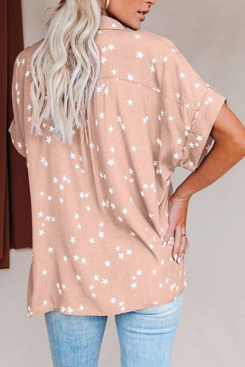 Stars Print Cuffed Sleeves Shirt