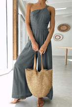 Asymmetric Thin Straps One-shoulder Wide Leg Jumpsuit