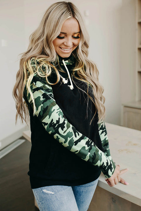 Camouflage Print Raglan Sleeve Hoodie