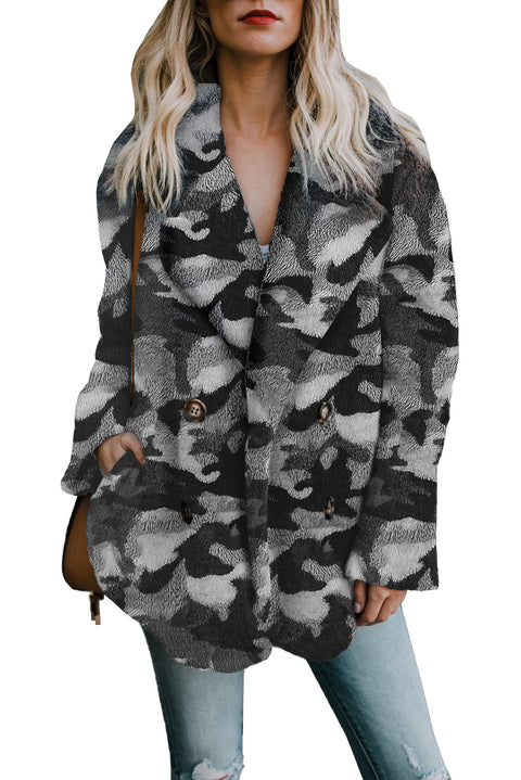 Tie Dye Lapel Collar Open Front Fleece Coat