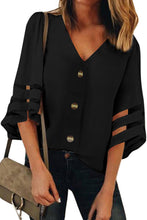 Flare Sleeve V Neck Button Down Blouse