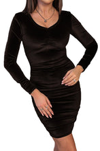 Long Sleeve Ruched Velvet Dress