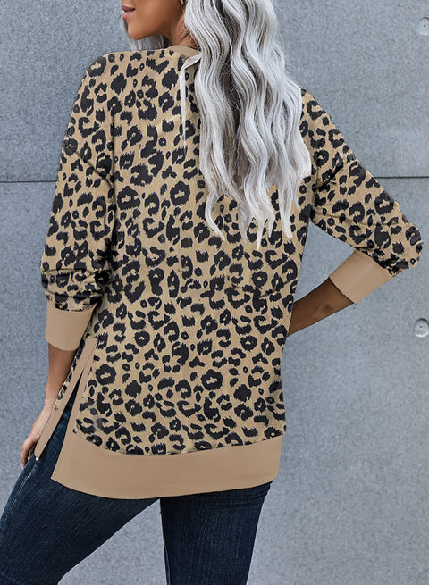 Women's Round Neck Long Sleeve Leopard Print Loose Fit Sweatshirt