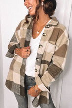 Plaid Color Block Buttoned Long Sleeve Jacket with Pocket