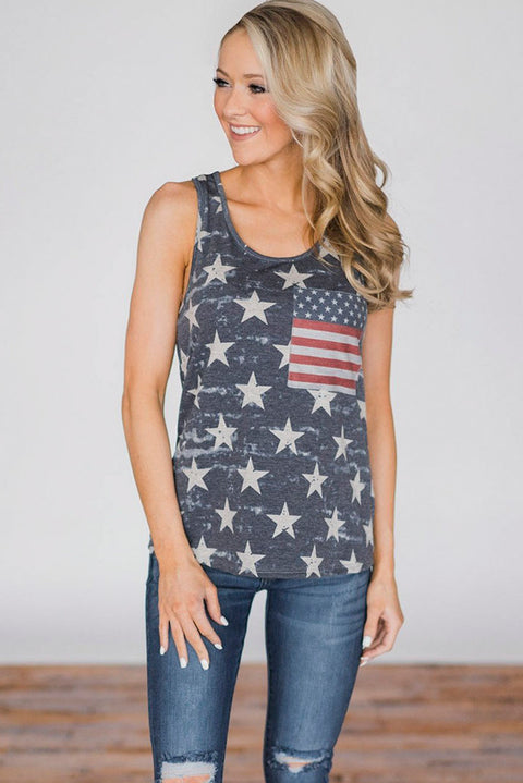 Stars Stripes Pocket Camo Tank Top