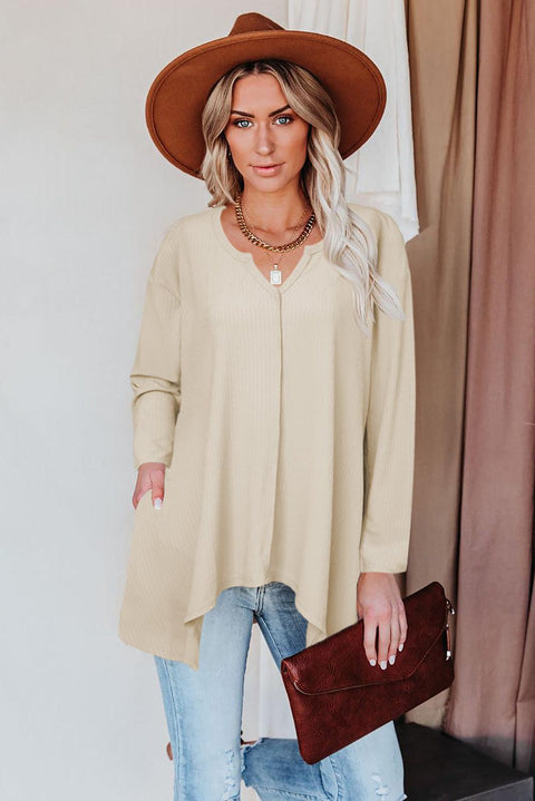 Asymmetric Hemline Long Sleeve Top - HannaBanna Clothing