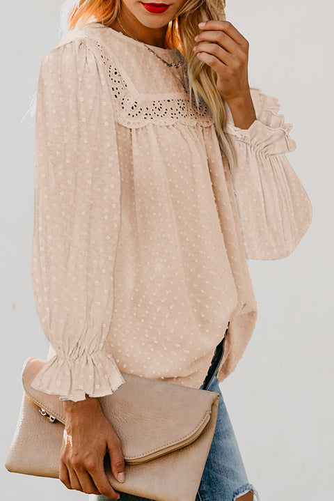 Swiss Dot Hollow Out Ruffle Sleeve Blouse