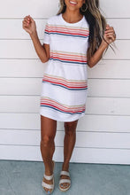 Striped Print Round Neck T-shirt Mini Dress