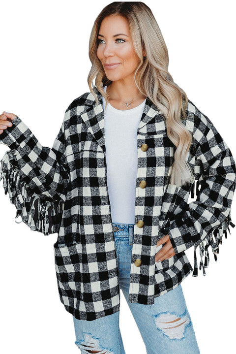 Fringed Plaid Print Shacket