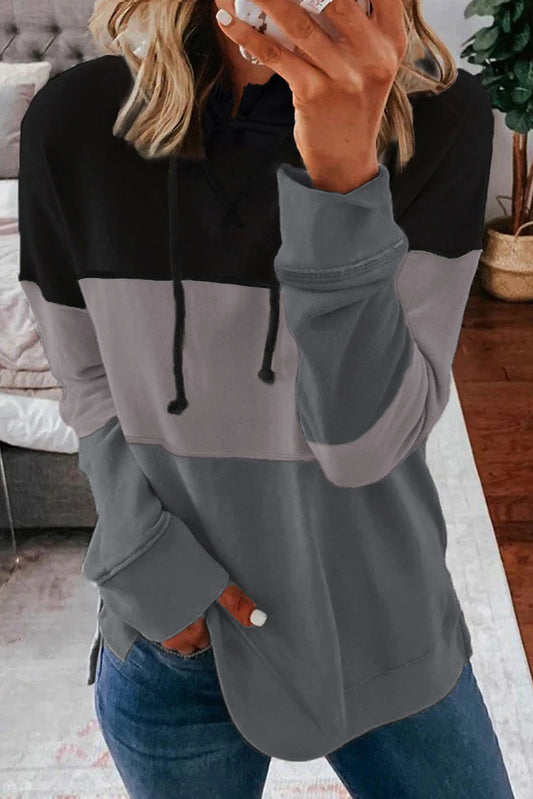 Drawstring Color Block Stripe Casual Hoodie