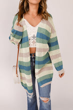 Striped Color Block Hollowed Knit Cardigan