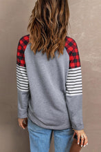 Buffalo Plaid & Stripe Splicing Long Sleeve Top - HannaBanna Clothing