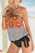 Retro Floral Leopard Pattern Strapless Tankini Set