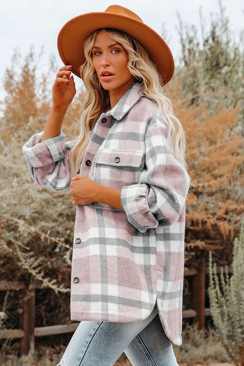 Plaid Print Pocket Women Shacket