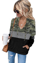 Leopard Splicing Kangaroo Pocket Drawstring Hoodie