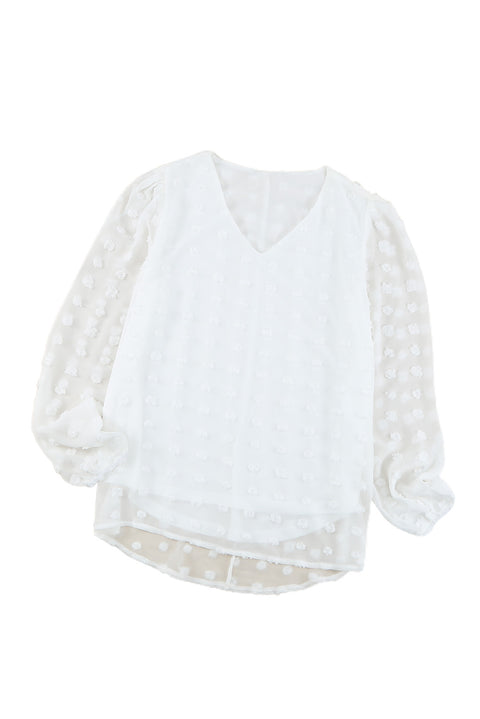 Swiss Dot Bubble Sleeve Blouse