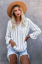 /Blue Striped V Neck Pocket Long Sleeve Top - HannaBanna Clothing