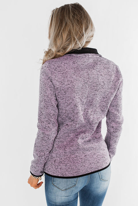 Heathered Turn-down Collar Pullover Sweatshirt