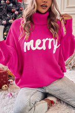 Merry Letter Embroidered High Neck Sweater