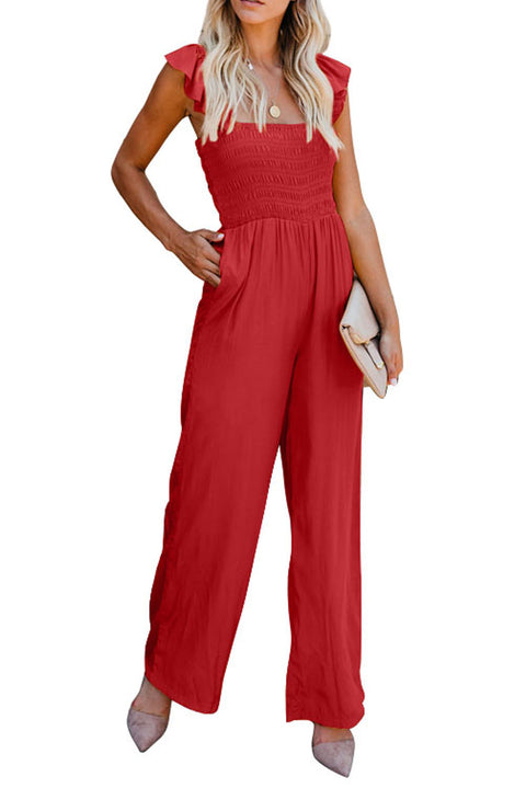 Flutter Sleeve Smocked Wide Leg Jumpsuit