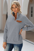 Dark Gray Quilted Snaps Stand Neck Sweatshirt with Fake Front Pocket