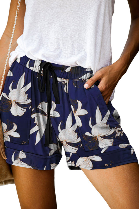 Print Drawstring Casual Elastic Waist Pocketed Shorts