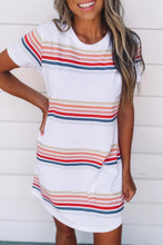 Striped Print Round Neck T-shirt Mini Dress