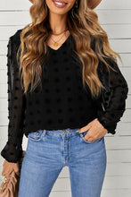 Swiss Dot Bubble Sleeve Blouse