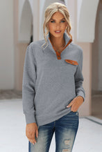 Dark Gray Quilted Snaps Stand Neck Sweatshirt with Fake Front Pocket