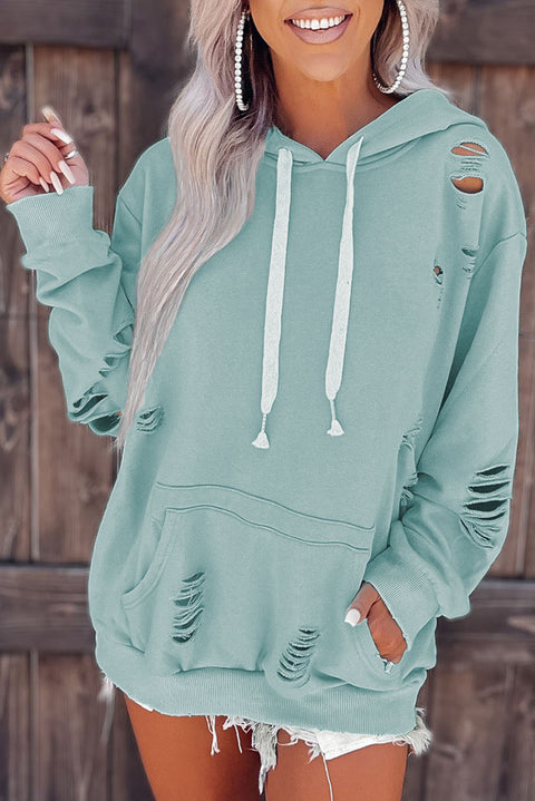 Shabby Distressed Drawstring Hoodie