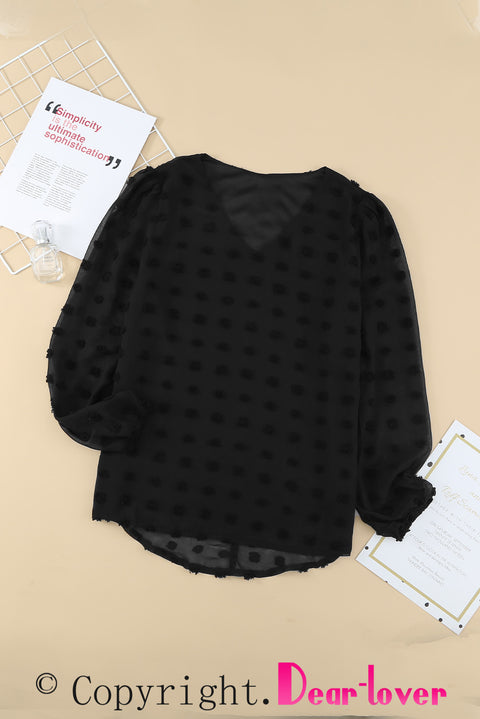 Swiss Dot Bubble Sleeve Blouse