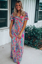 Wrap V Neck Floral Maxi Dress