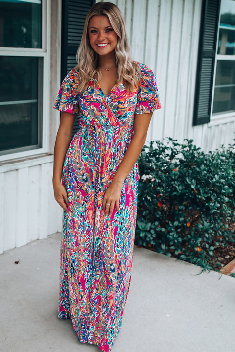 Wrap V Neck Floral Maxi Dress