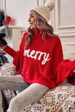 Merry Letter Embroidered High Neck Sweater