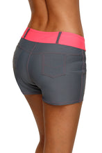 Coral Waistband Faux Denim Sports Shorts